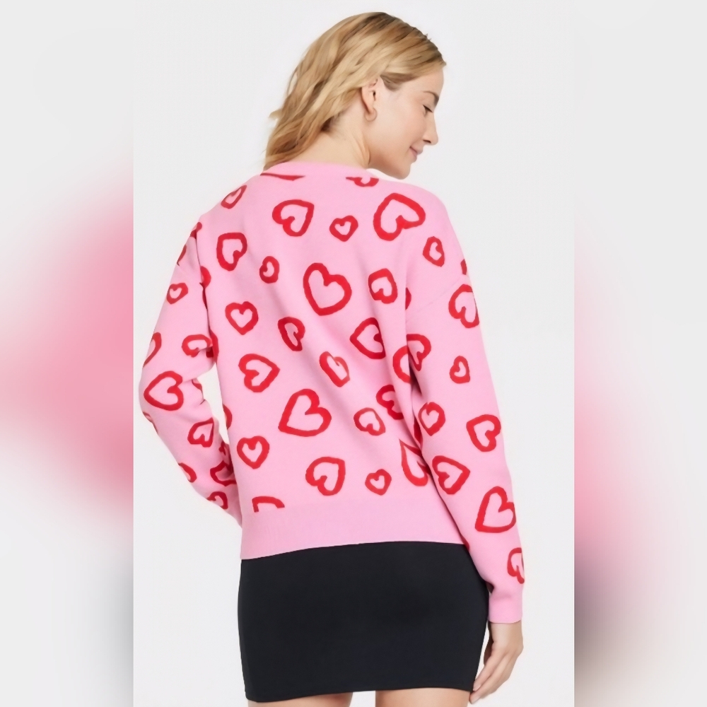 Pink Heart Patterned Women's Cardigan - Picture 2 of 6